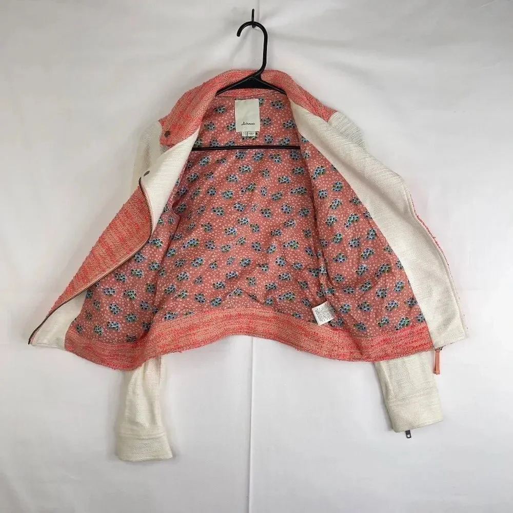 Anthropologie Elevenses Blushed Tweed Boucle Moto Jacket - Picture 8 of 14